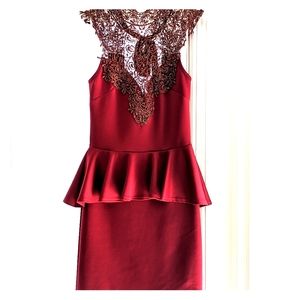 NEW A'gaci Gold and Burgundy Netted Collar Dress